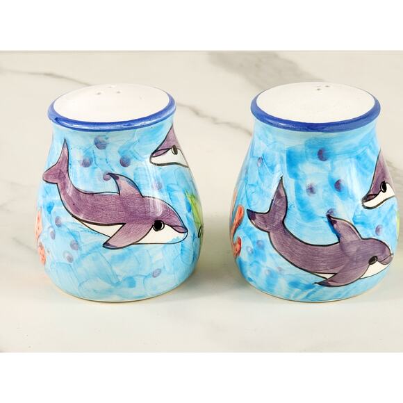 Salt & Pepper Shakers Dolphin Design Orlando Florida 2 3/4" Souvenir 80s Vintage - Picture 7 of 12